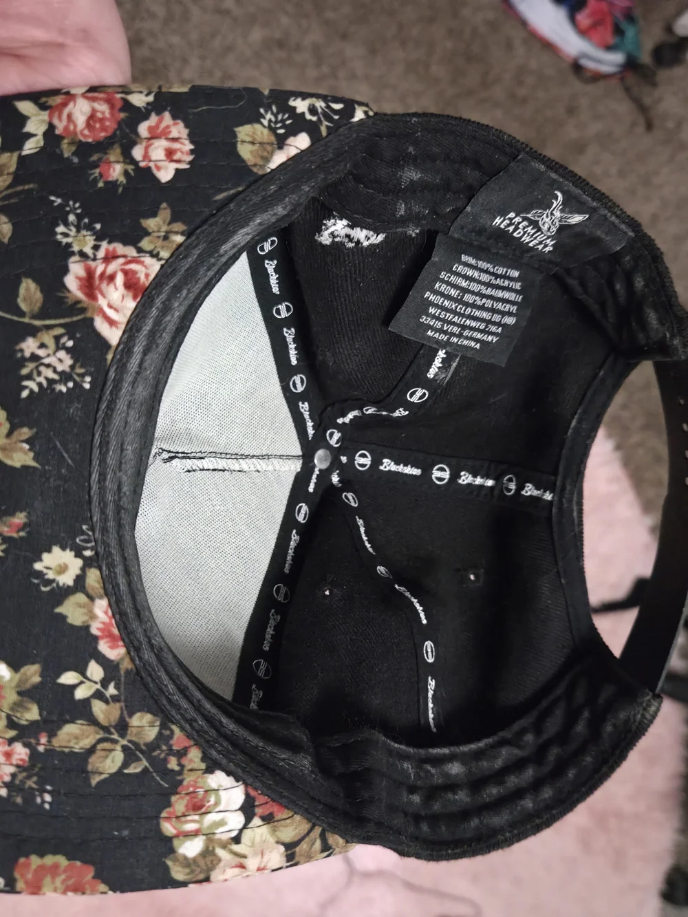 Black Floral Brim Snapback Hat
